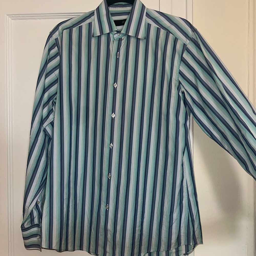 [SOLD] Zegna City Button Down Shirt (Turquoise, White, and Blue)